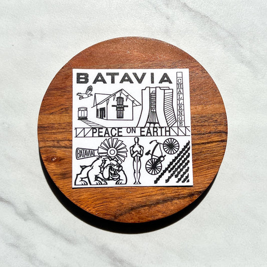 Batavia Illinois history sticker, Kane county Illinois, Batavia Bulldogs, Peace on Earth bridge, windmill capital of the world