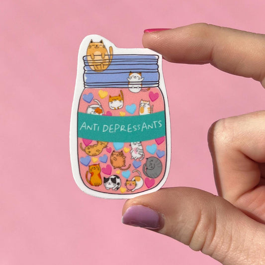 Antidepressants sticker, cute cat sticker, cute dog sticker, emotional support animal decal, mental health sticker, therapy sticker, funny