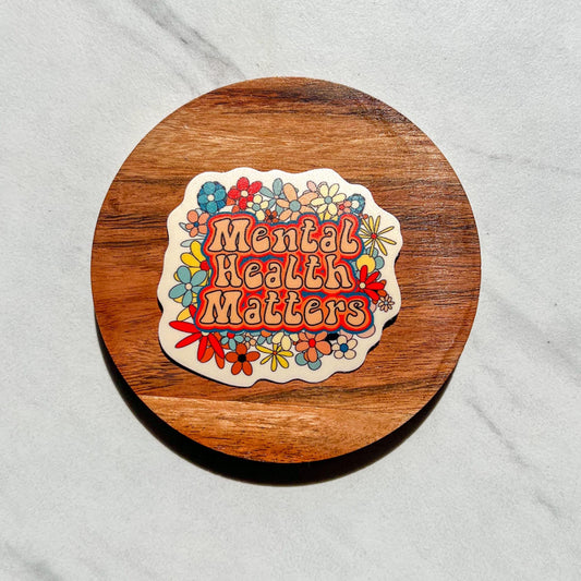 Mental health matters sticker, mental health matters decal, groovy flower sticker, retro inspired sticker, 60s 70s sticker