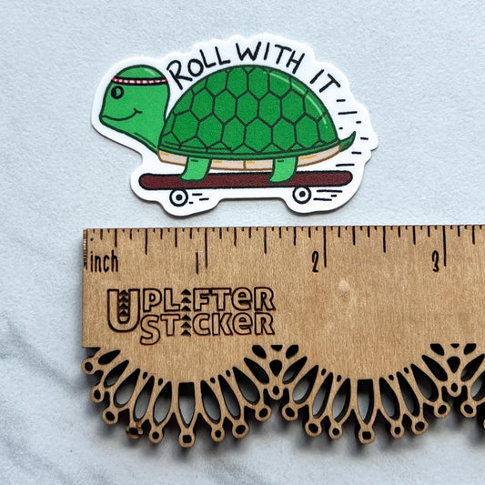 Roll with it sticker, waterproof sticker, anxiety sticker, therapy sticker, therapist sticker, school sticker, turtle sticker, Chromebook
