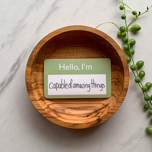 Hello, I'm capable of amazing things name tag sticker, mental health sticker, gift for mom, self love, mental health gift, graduate gift