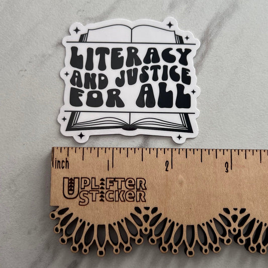 Literacy and justice for all sticker, mental health sticker, empath sticker, therapist gift, stocking stuffer, teacher gift, banned books