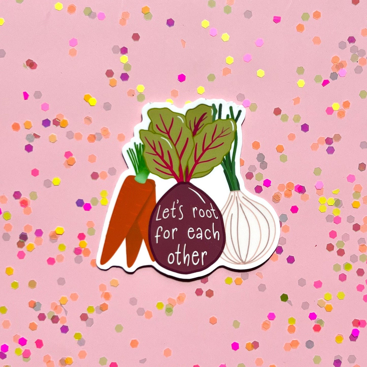 Let’s root for each other sticker, therapy sticker, mental health sticker, gift for therapist, feminist sticker, vegetable sticker