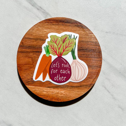 Let’s root for each other sticker, therapy sticker, mental health sticker, gift for therapist, feminist sticker, vegetable sticker