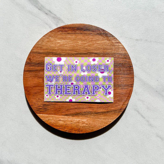 Get in loser we’re going to therapy sticker, mean girls inspired sticker, Y2K inspired sticker, Regina george sticker, therapy sticker