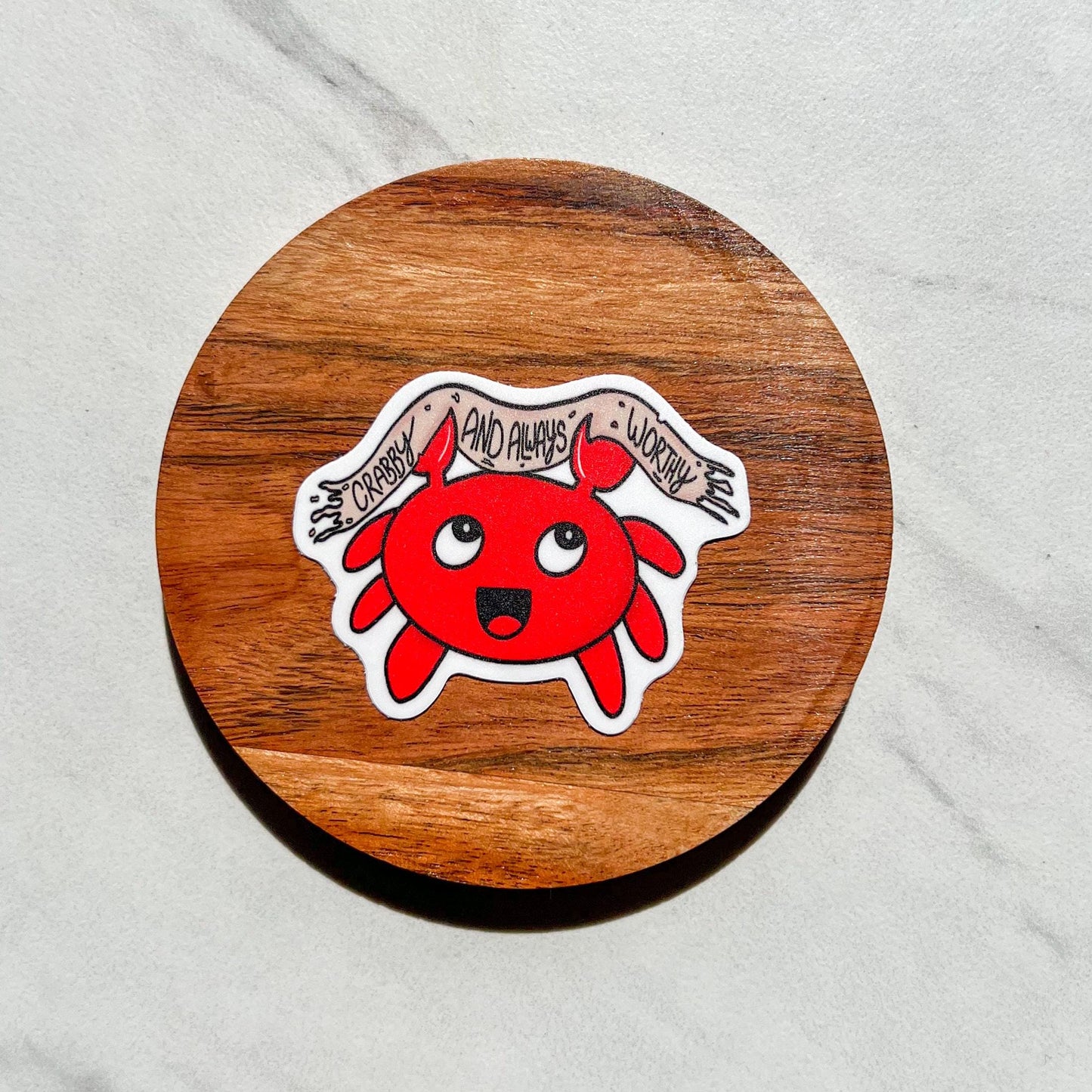 Crabby but always worthy sticker, therapy sticker, mental health sticker, gift for therapist, recovery sticker, healing sticker crab sticker