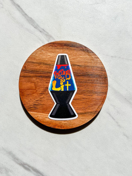 Therapy is lit sticker, therapist sticker, counselor sticker, social worker sticker, mental health gift, lava lamp sticker, groovy sticker