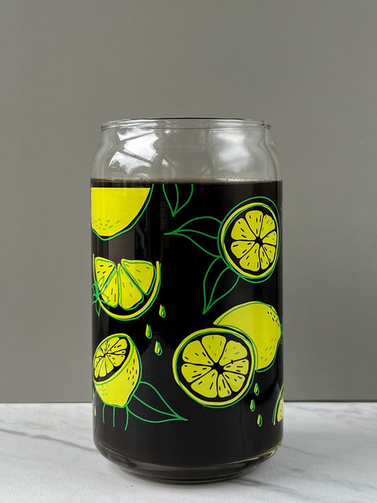 Dishwasher safe cup! Lemons cup, mental health cup, gift for therapist, vintage style, lemonade cup, gift for her bamboo lid & glass straw