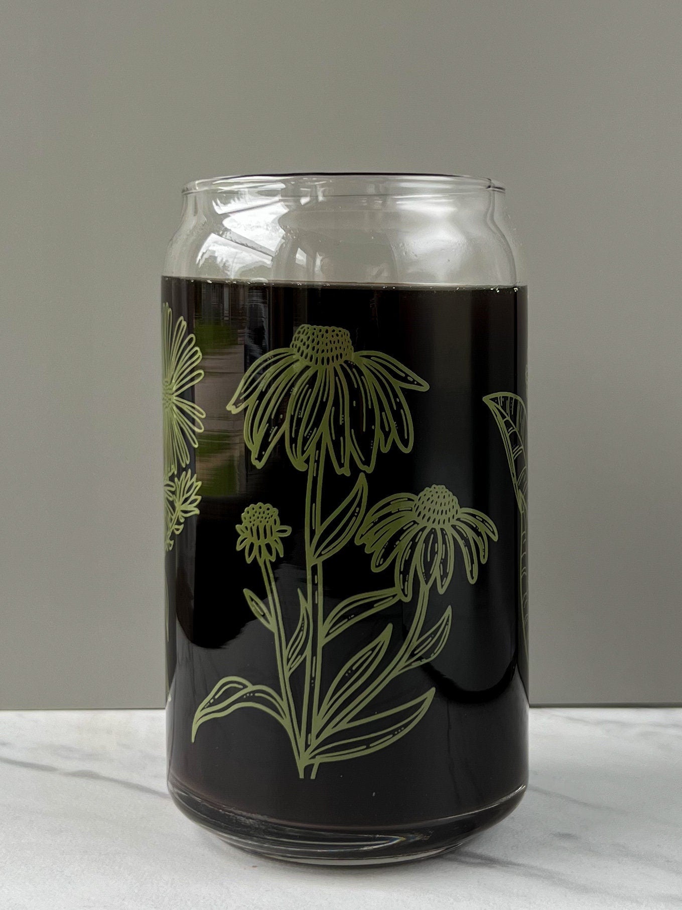 Dishwasher safe Native wildflower cup, Illinois native flowers, Iowa native, flower outlines, glass can, glass tumbler, screen printed glass