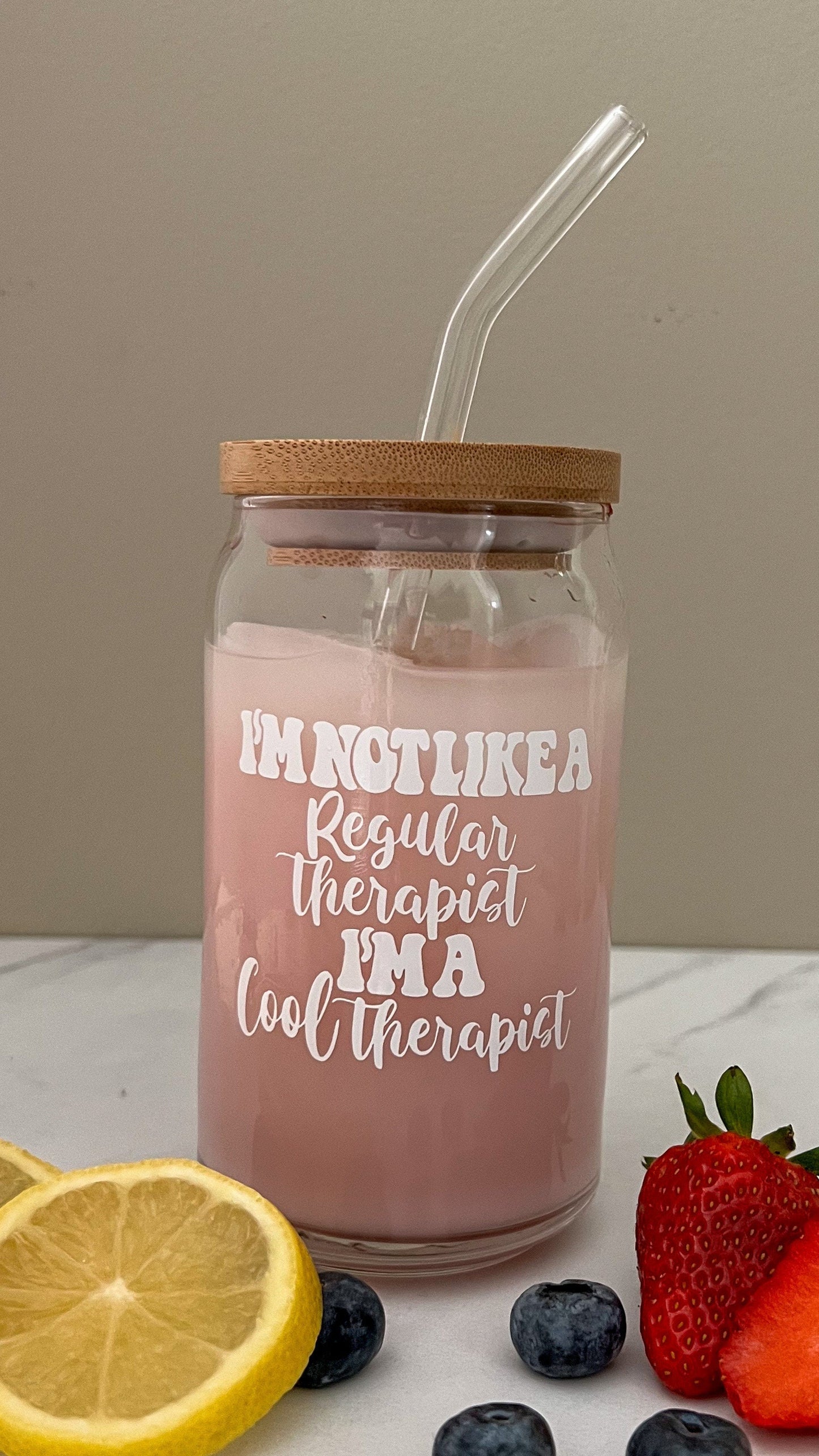 Dishwasher safe cup! I’m not a regular therapist cup, mental health cup, gift for therapist, I’m a cool therapist, bamboo lid & glass straw
