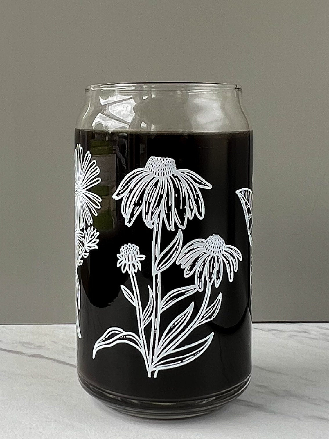 Dishwasher safe Native wildflower cup, Illinois native flowers, Iowa native, flower outlines, glass can, glass tumbler, screen printed glass