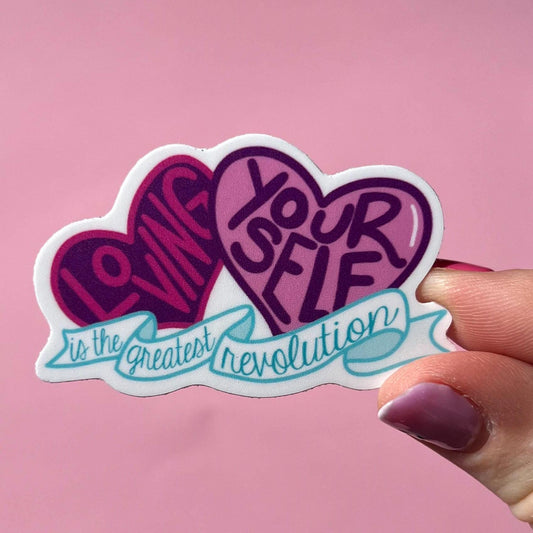 Loving yourself is the greatest revolution sticker, water resistant sticker, mental health, NEDA sticker, mental health gift, ED sticker