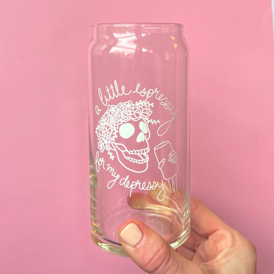 A little espressy for my depressy coffee cup,  coffee cup, glass iced coffee cup