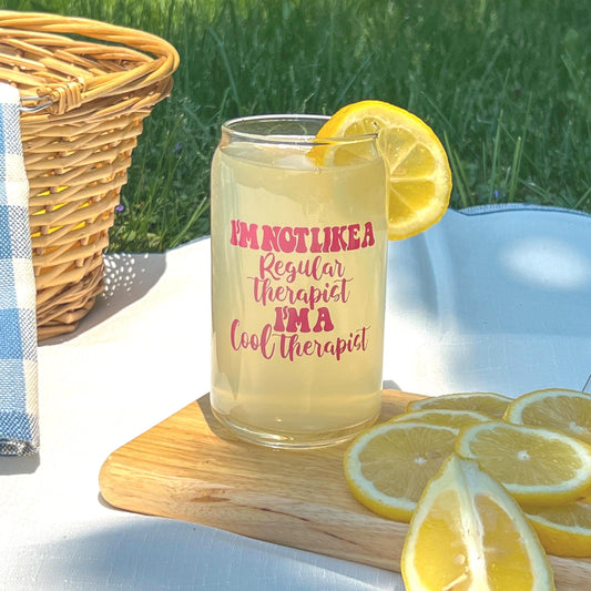 Dishwasher safe cup! I’m not a regular therapist cup, mental health cup, gift for therapist, I’m a cool therapist, bamboo lid & glass straw