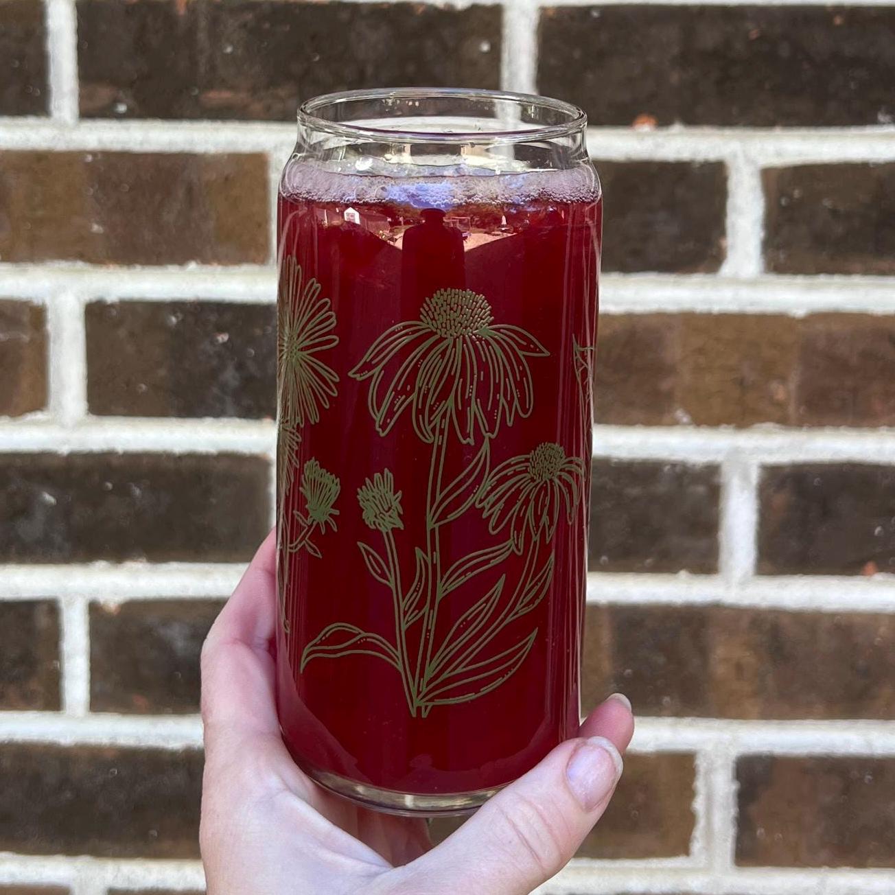 Dishwasher safe Native wildflower cup, Illinois native flowers, Iowa native, flower outlines, glass can, glass tumbler, 20 oz iced coffee