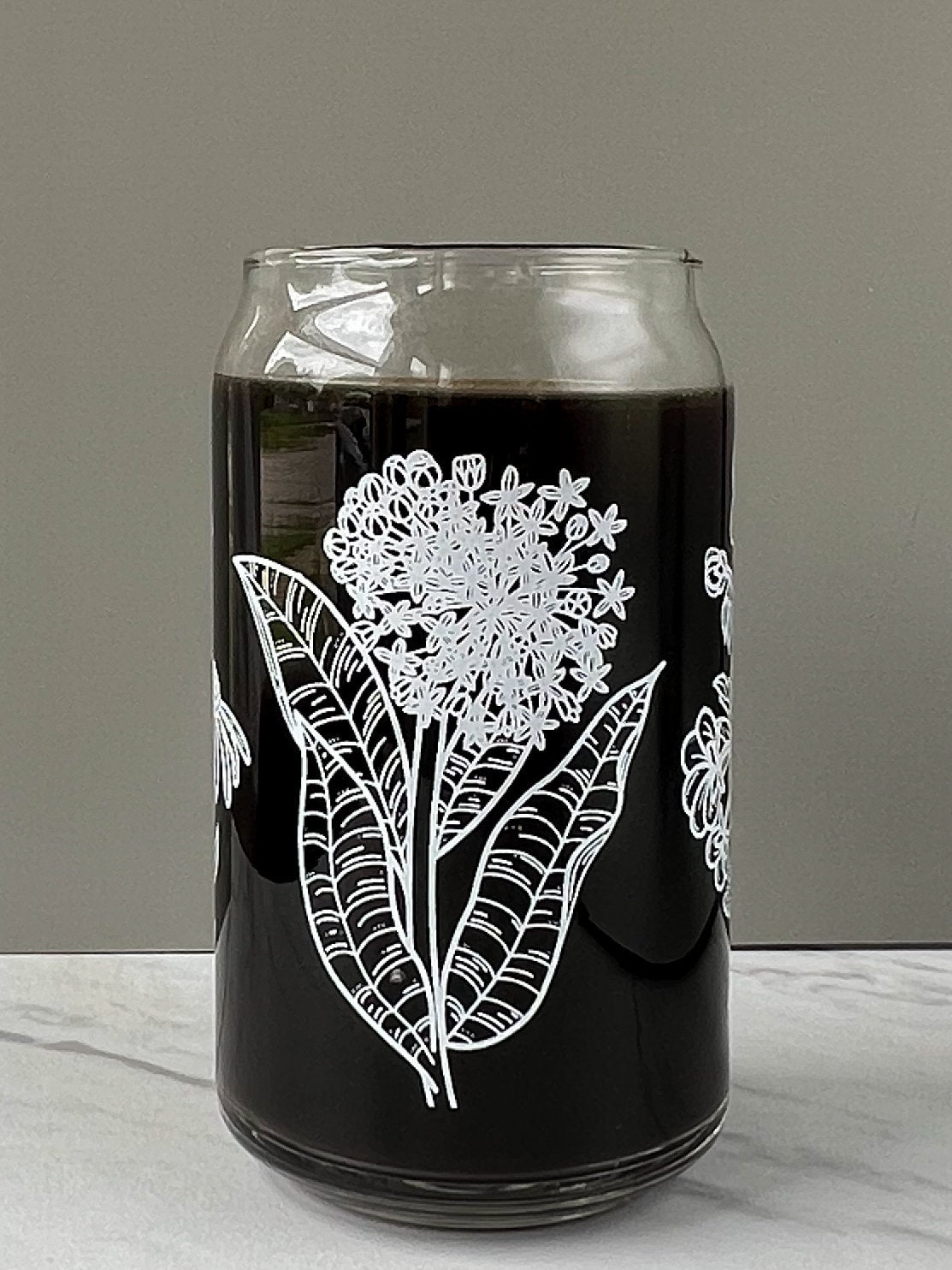 Dishwasher safe Native wildflower cup, Illinois native flowers, Iowa native, flower outlines, glass can, glass tumbler, screen printed glass