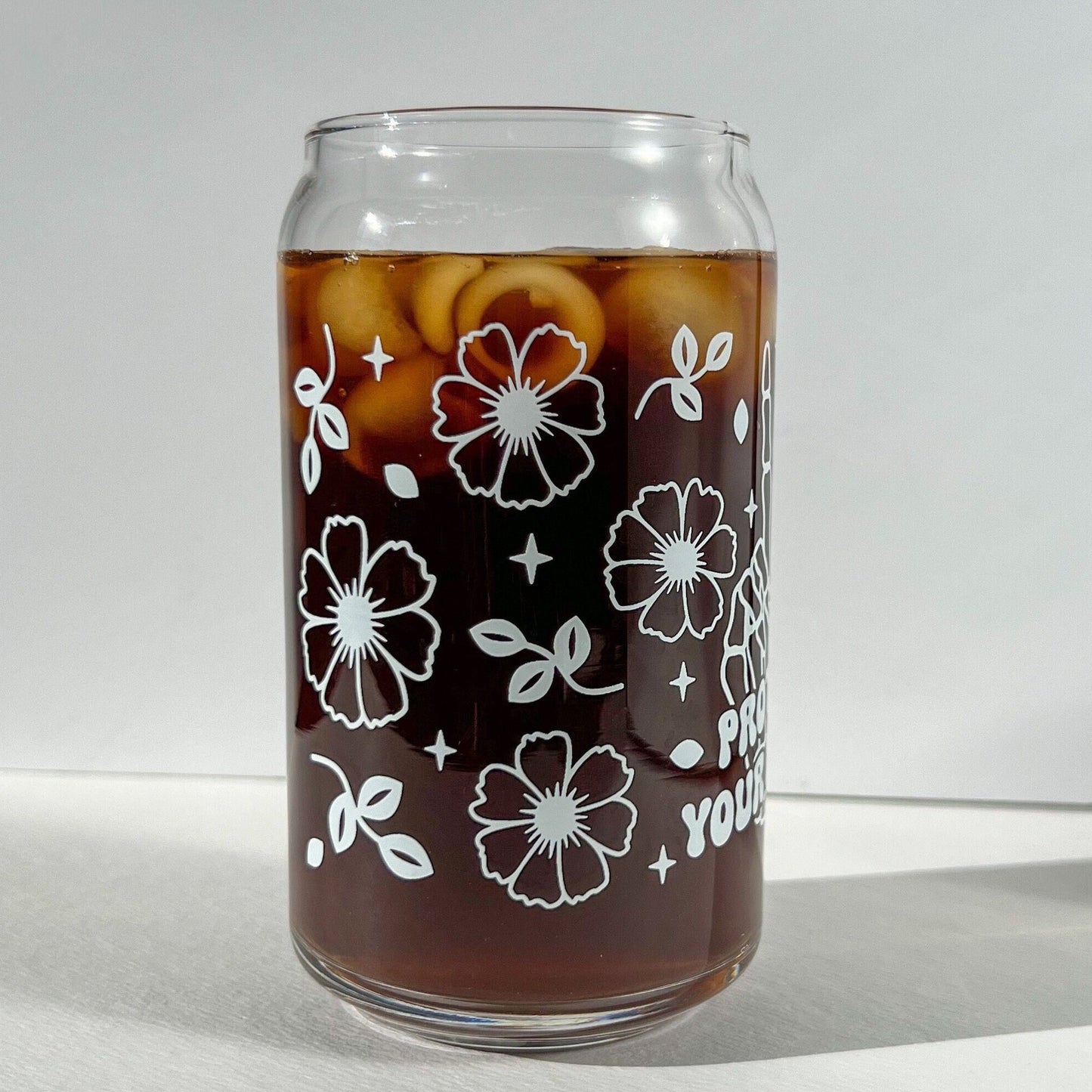 Protect your peace cup, custom tumbler, dishwasher safe glass, glass can with bamboo lid and straw, sarcastic gift, skeleton hand peace sign