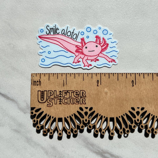 Smile alotol sticker, waterproof sticker, anxiety sticker, therapy sticker, therapist sticker, school sticker, axolotl sticker, Chromebook