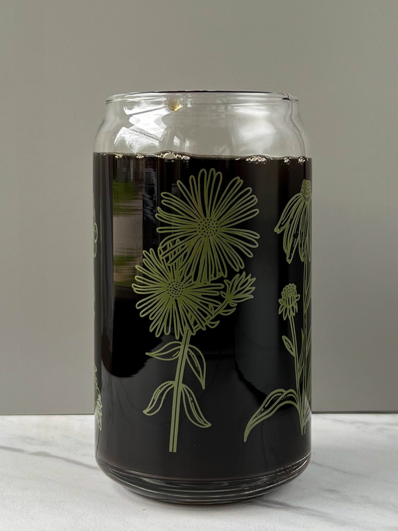 Dishwasher safe Native wildflower cup, Illinois native flowers, Iowa native, flower outlines, glass can, glass tumbler, screen printed glass