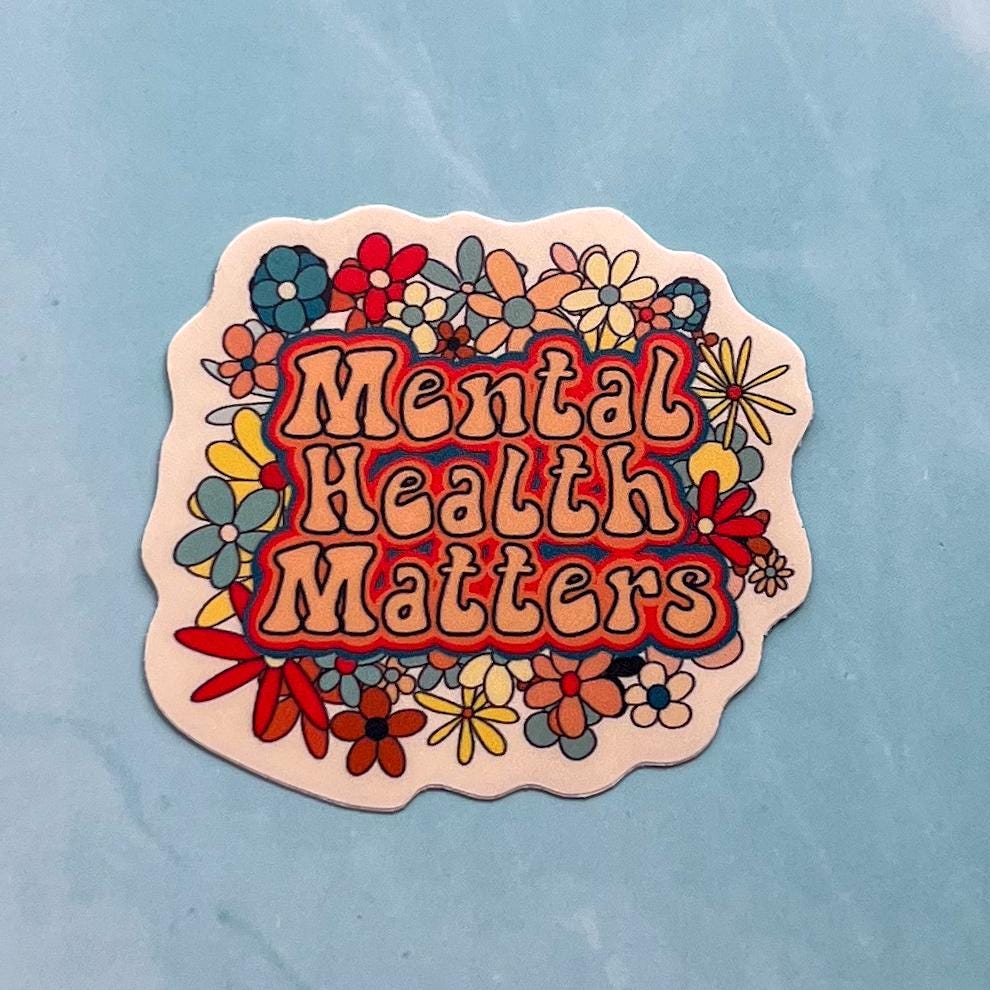 Mental health matters sticker, mental health matters decal, groovy flower sticker, retro inspired sticker, 60s 70s sticker