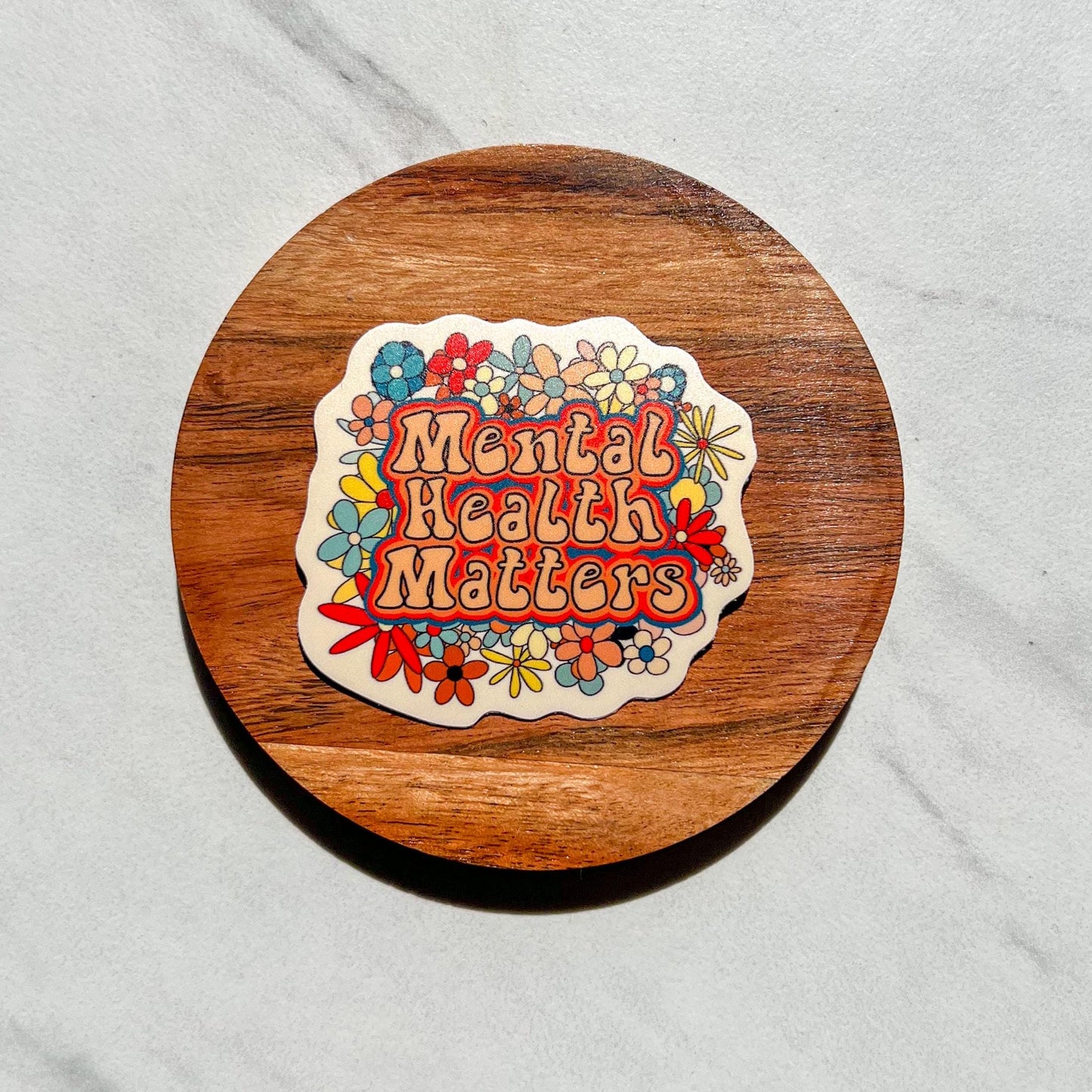 Mental health matters sticker, mental health matters decal, groovy flower sticker, retro inspired sticker, 60s 70s sticker