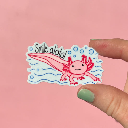 Smile alotol sticker, waterproof sticker, anxiety sticker, therapy sticker, therapist sticker, school sticker, axolotl sticker, Chromebook