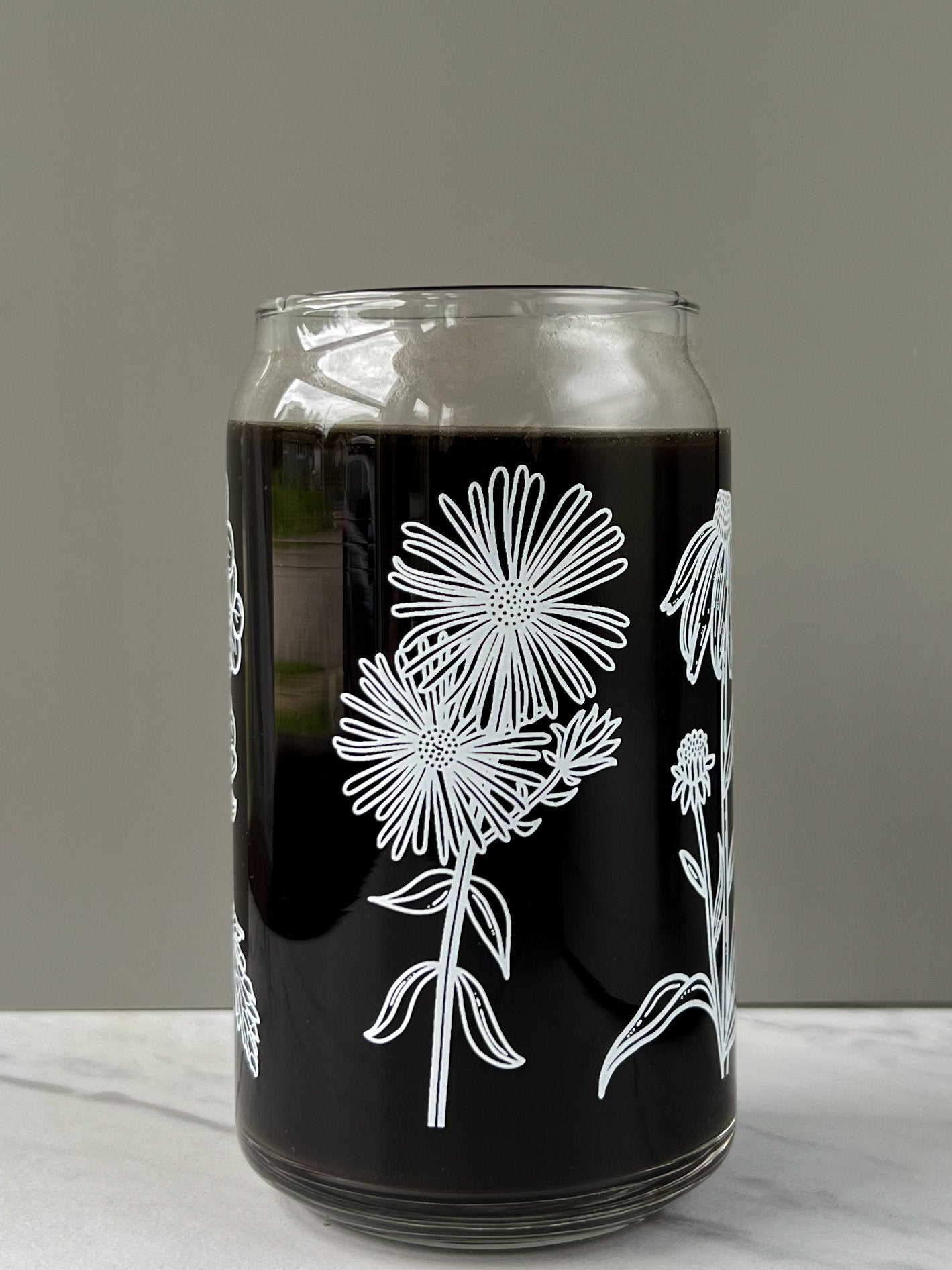 Dishwasher safe Native wildflower cup, Illinois native flowers, Iowa native, flower outlines, glass can, glass tumbler, screen printed glass