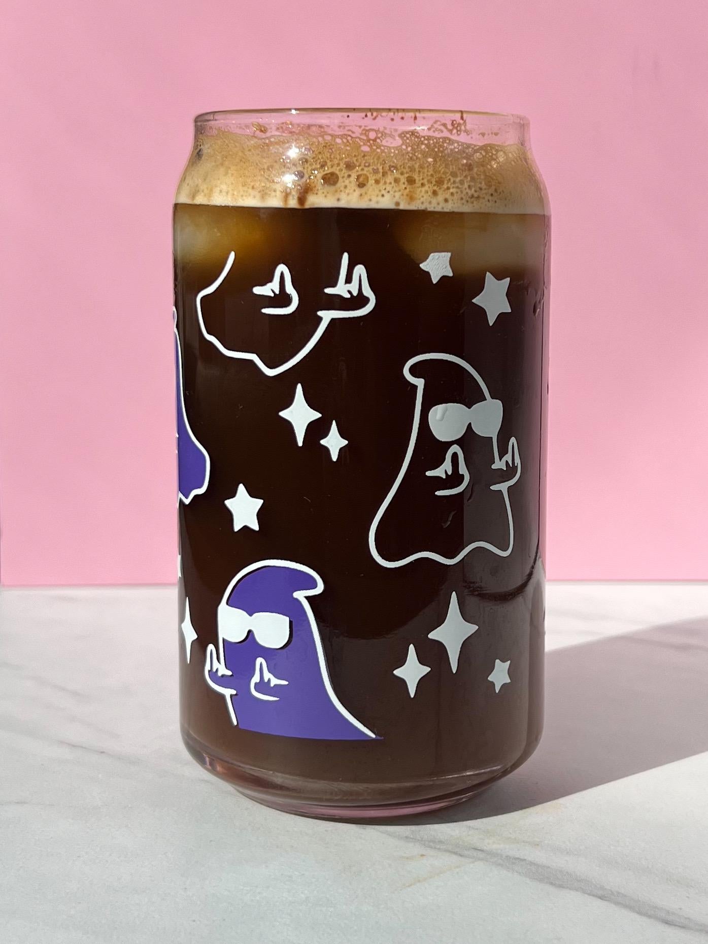 Dishwasher safe ghost cup, Halloween cup, middle finger ghost, sassy cup, glass can, glass tumbler, screen printed glass