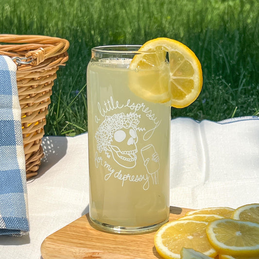 A little espressy for my depressy coffee cup,  coffee cup, glass iced coffee cup