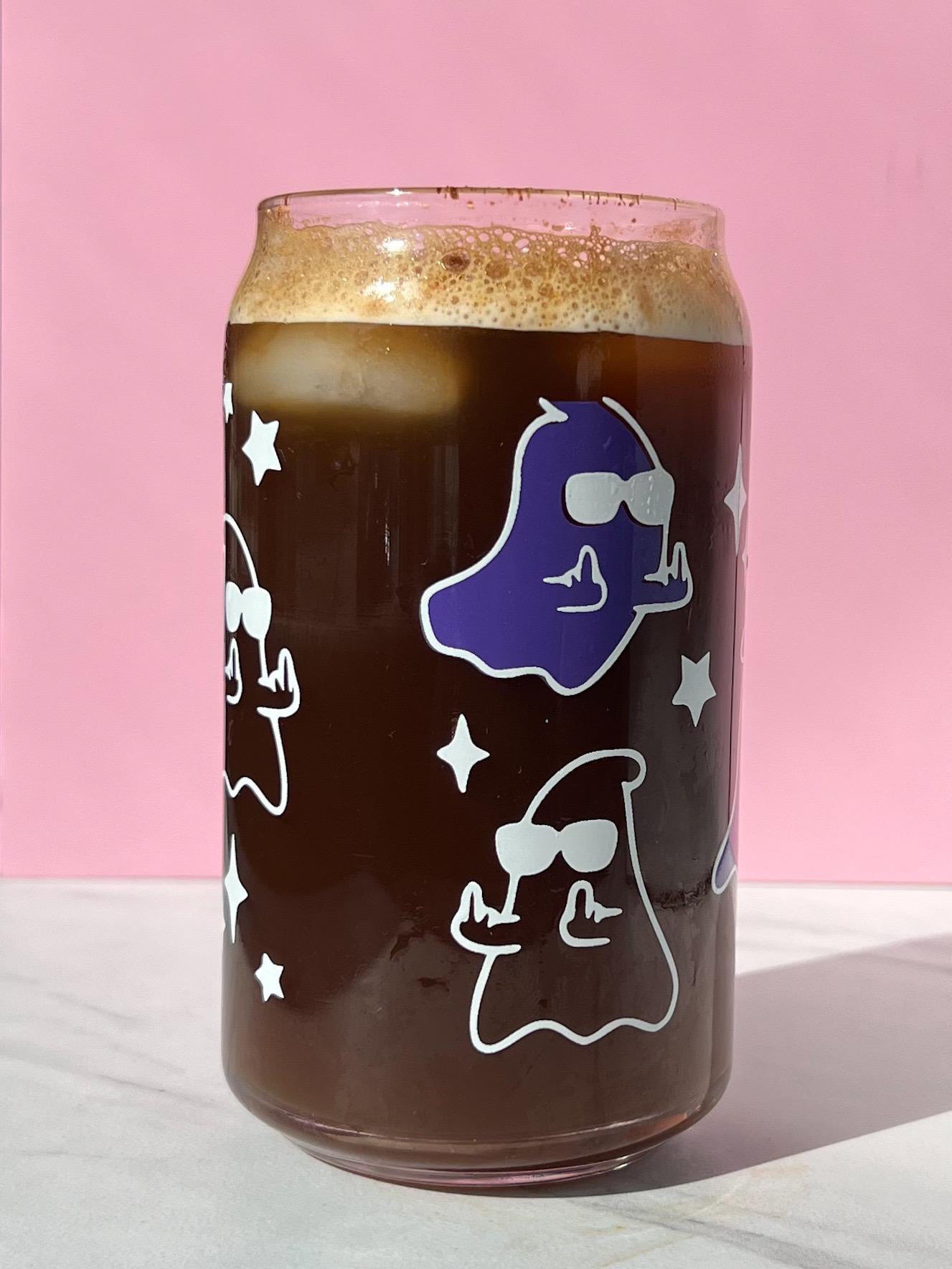 Dishwasher safe ghost cup, Halloween cup, middle finger ghost, sassy cup, glass can, glass tumbler, screen printed glass