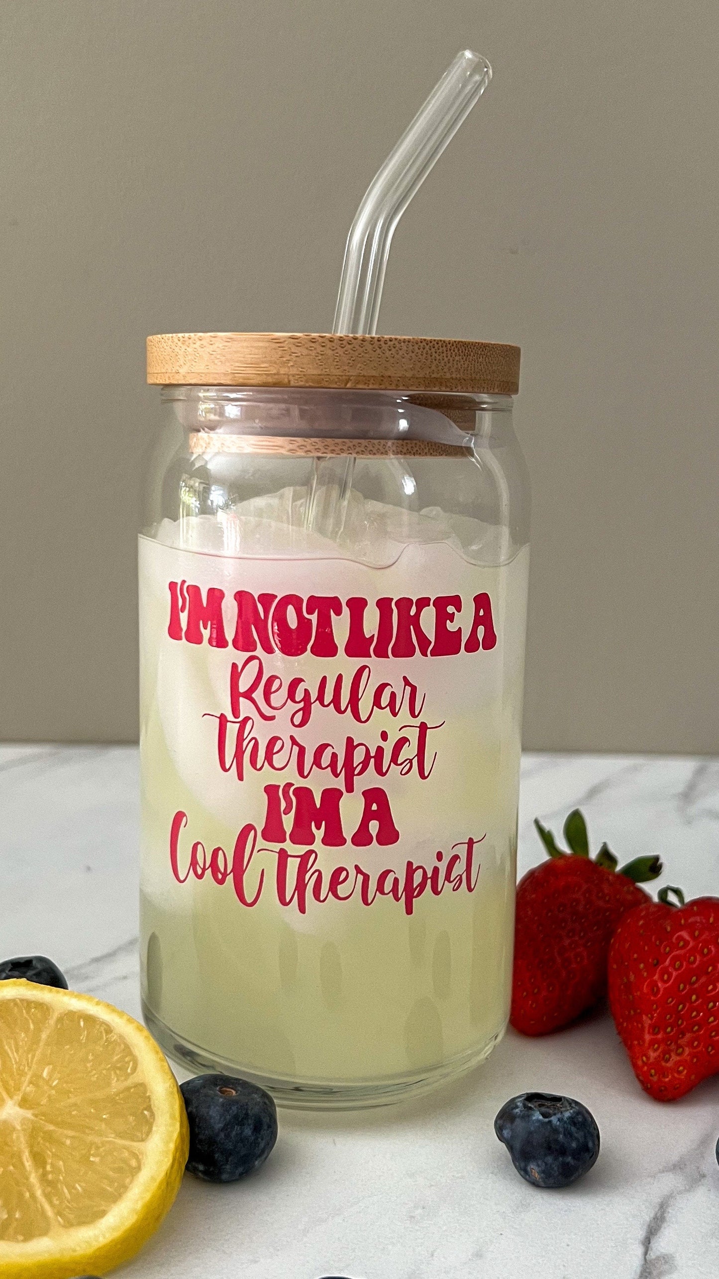 Dishwasher safe cup! I’m not a regular therapist cup, mental health cup, gift for therapist, I’m a cool therapist, bamboo lid & glass straw