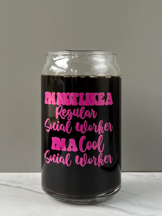 Dishwasher safe cup! I’m not a regular social worker cup, mental health cup, gift for social worker, I’m a cool social worker, lid & straw