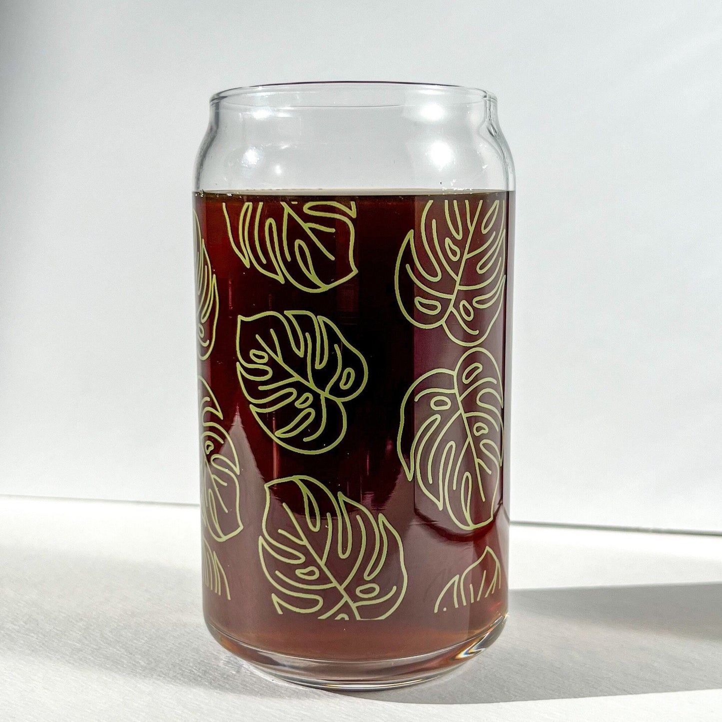 Monstera Libbey, iced coffee glass, custom Libbey glass, customized tumbler dishwasher safe cup, screen printed tumbler
