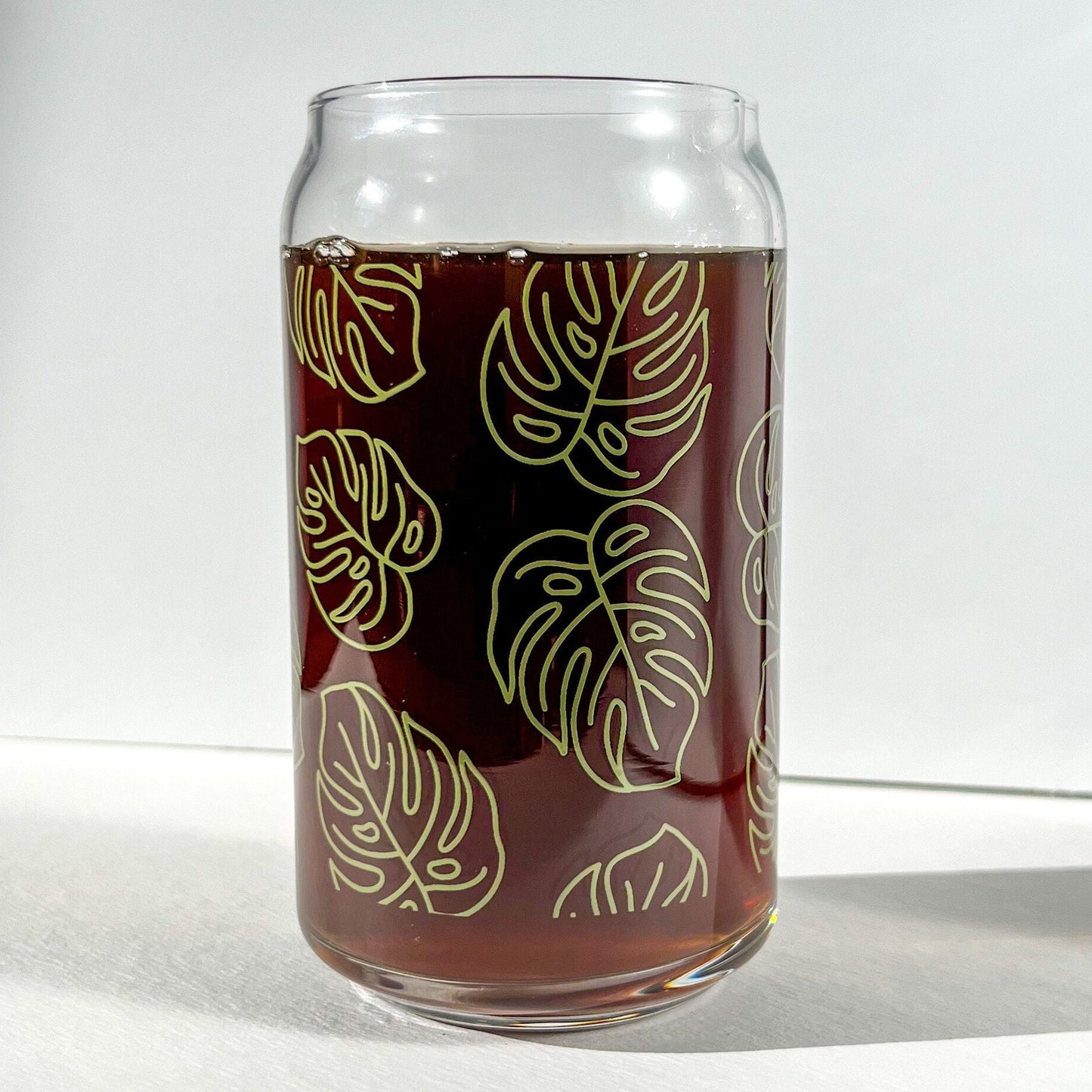 Monstera Libbey, iced coffee glass, custom Libbey glass, customized tumbler dishwasher safe cup, screen printed tumbler