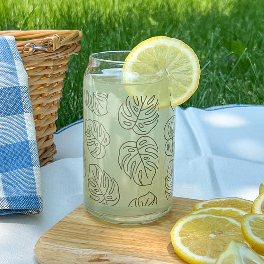 Monstera Libbey, iced coffee glass, custom Libbey glass, customized tumbler dishwasher safe cup, screen printed tumbler