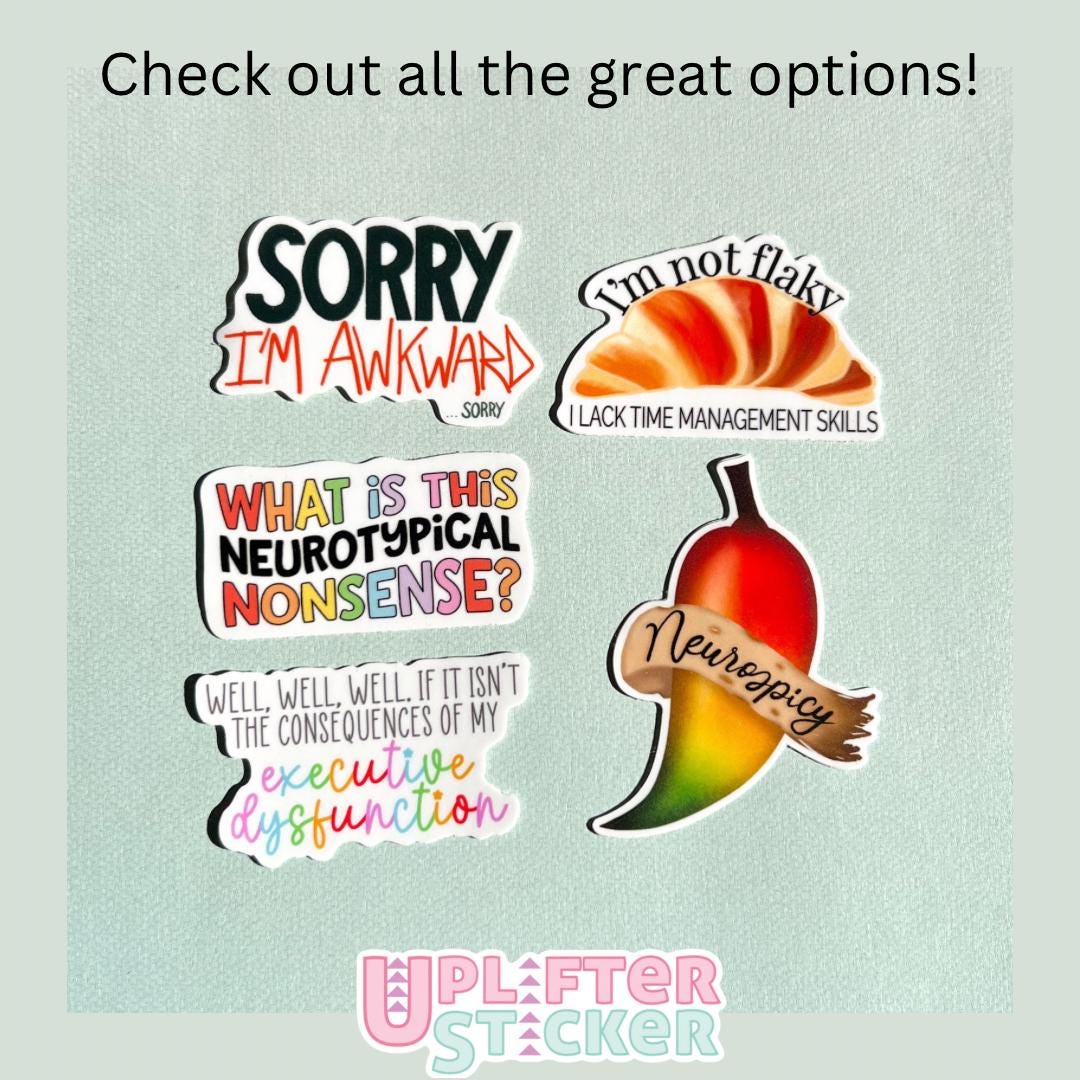 Collection of colorful stickers with humorous text on a light blue background, featuring the brand 'Uplifter Sticker'.