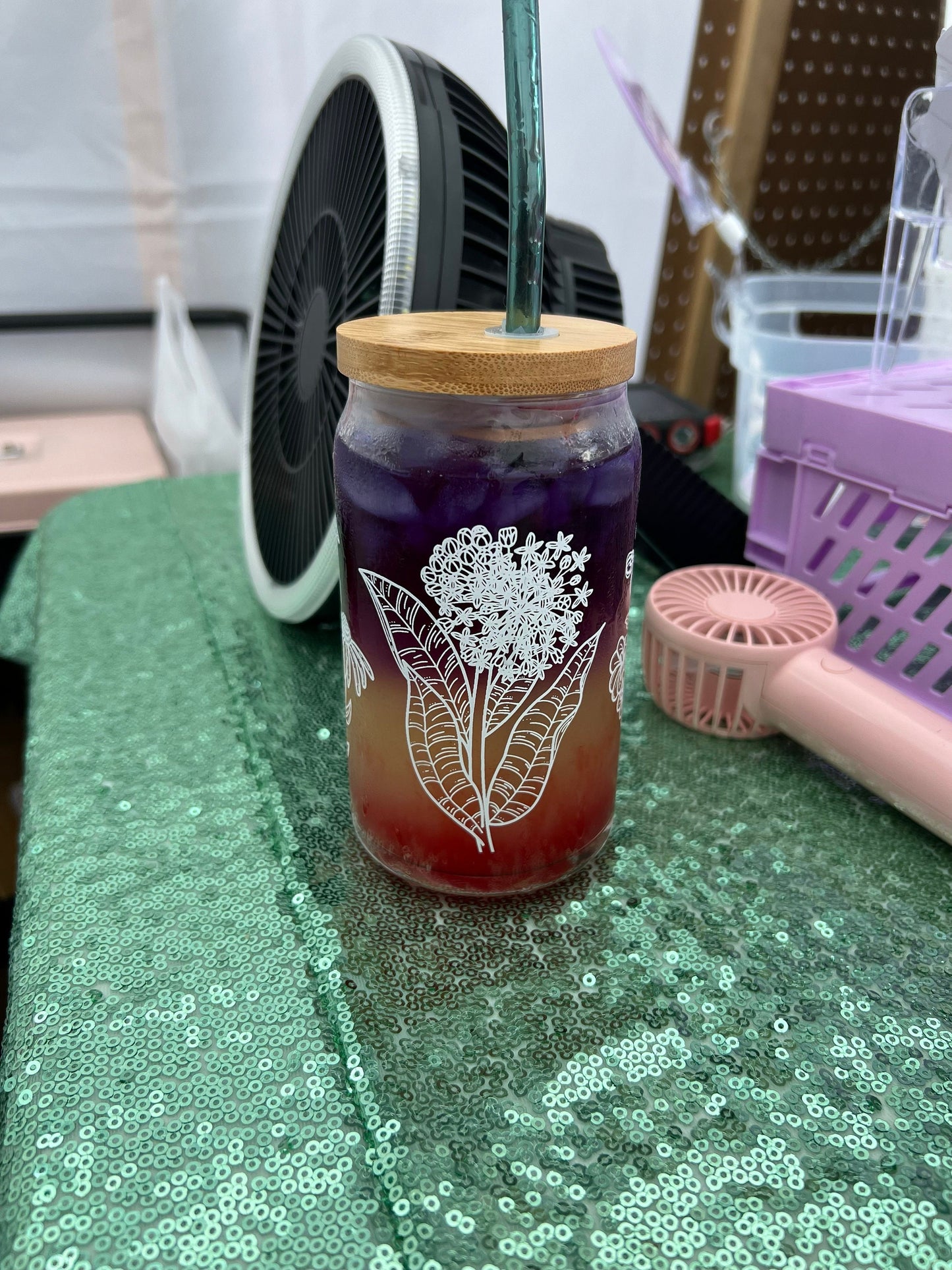 Dishwasher safe Native wildflower cup, Illinois native flowers, Iowa native, flower outlines, glass can, glass tumbler, screen printed glass