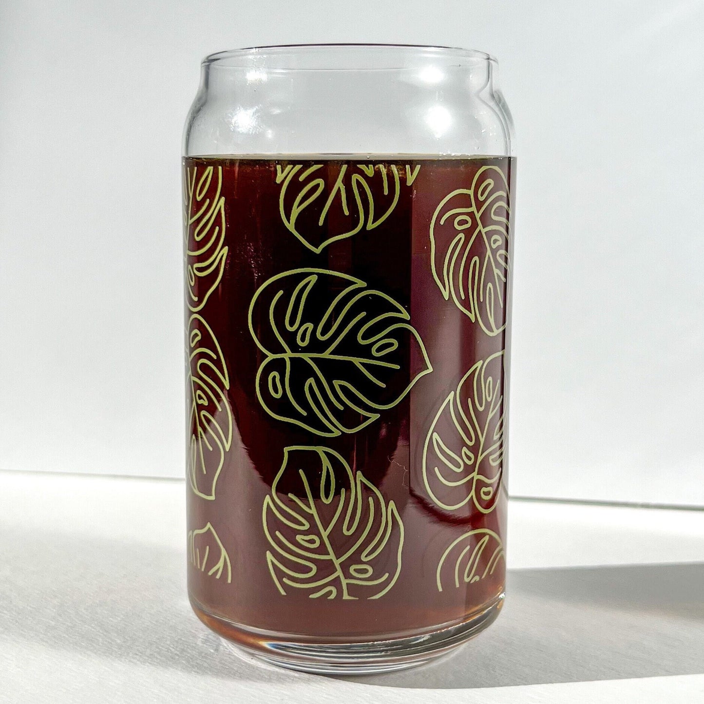 Monstera Libbey, iced coffee glass, custom Libbey glass, customized tumbler dishwasher safe cup, screen printed tumbler