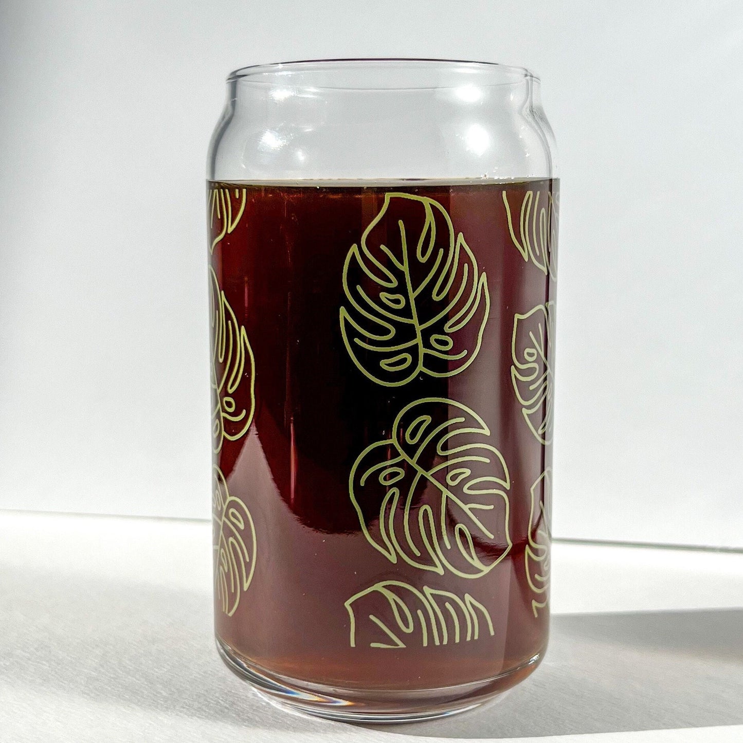 Monstera Libbey, iced coffee glass, custom Libbey glass, customized tumbler dishwasher safe cup, screen printed tumbler