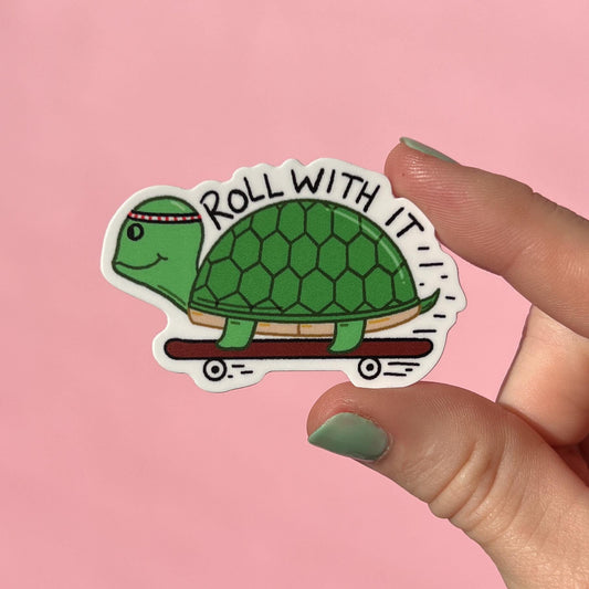 Roll with it sticker, waterproof sticker, anxiety sticker, therapy sticker, therapist sticker, school sticker, turtle sticker, Chromebook