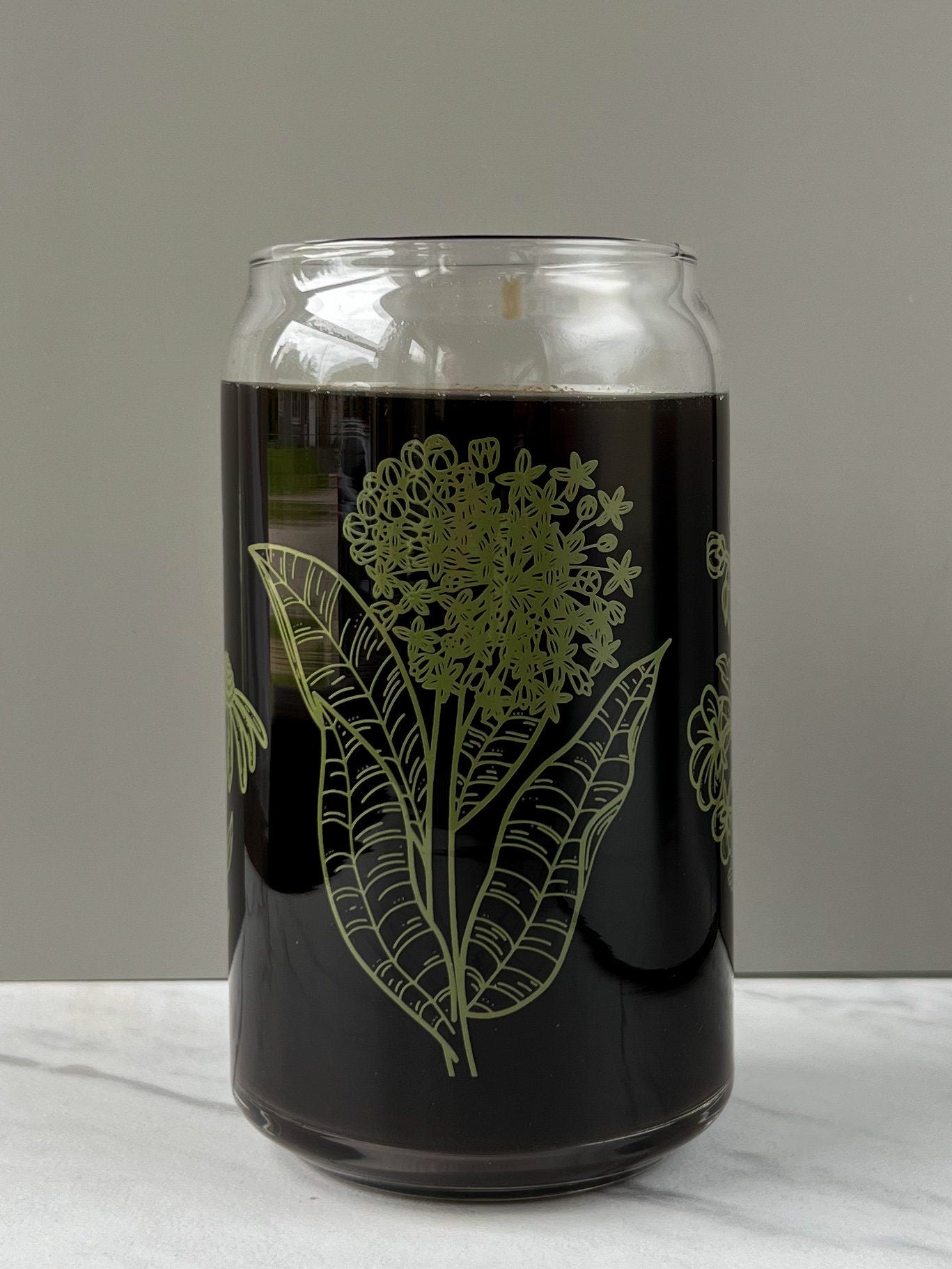 Dishwasher safe Native wildflower cup, Illinois native flowers, Iowa native, flower outlines, glass can, glass tumbler, screen printed glass