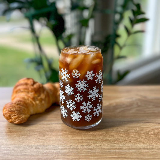 Dishwasher safe snowflake cup, therapy cup, mental health cup, gift for therapist,  iced coffee cup, glass can, bamboo lid, snowflakes