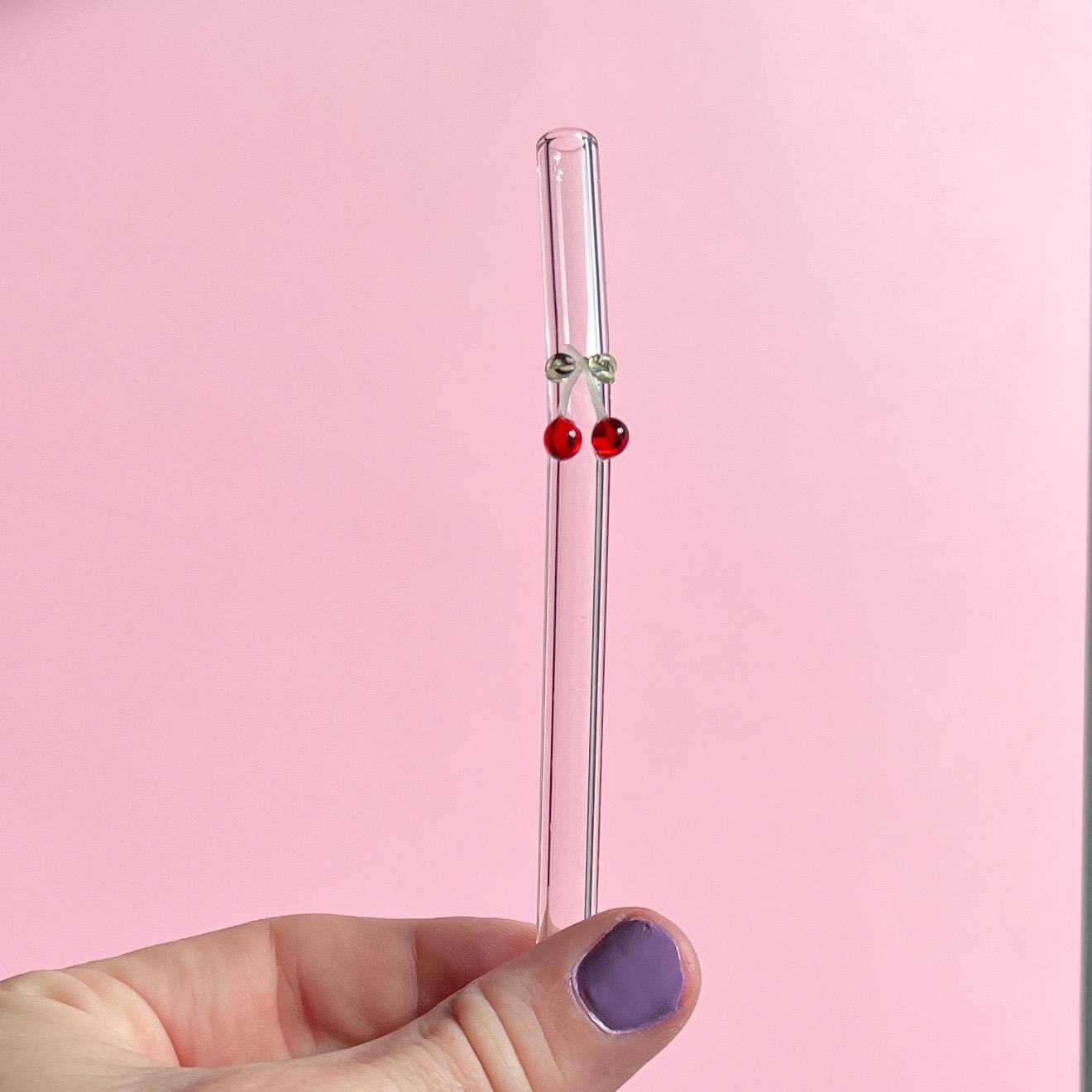 glass straw with decal for 16 oz cup. 8 inches long with a bend. Glass and dishwasher safe
