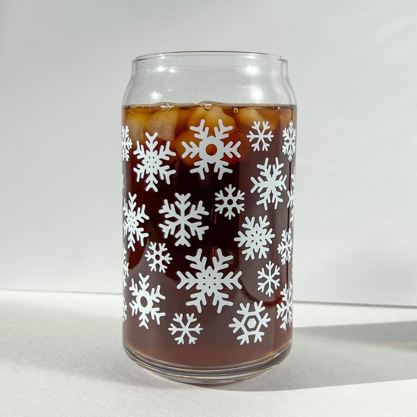Dishwasher safe snowflake cup, therapy cup, mental health cup, gift for therapist,  iced coffee cup, glass can, bamboo lid, snowflakes