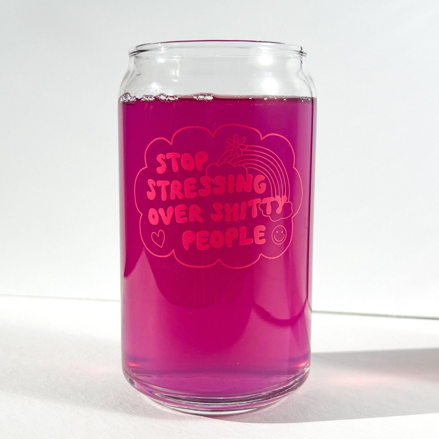 Stop stressing over shitty people cup, custom tumbler, dishwasher safe glass, glass can with bamboo lid and straw, sarcastic gift, funny