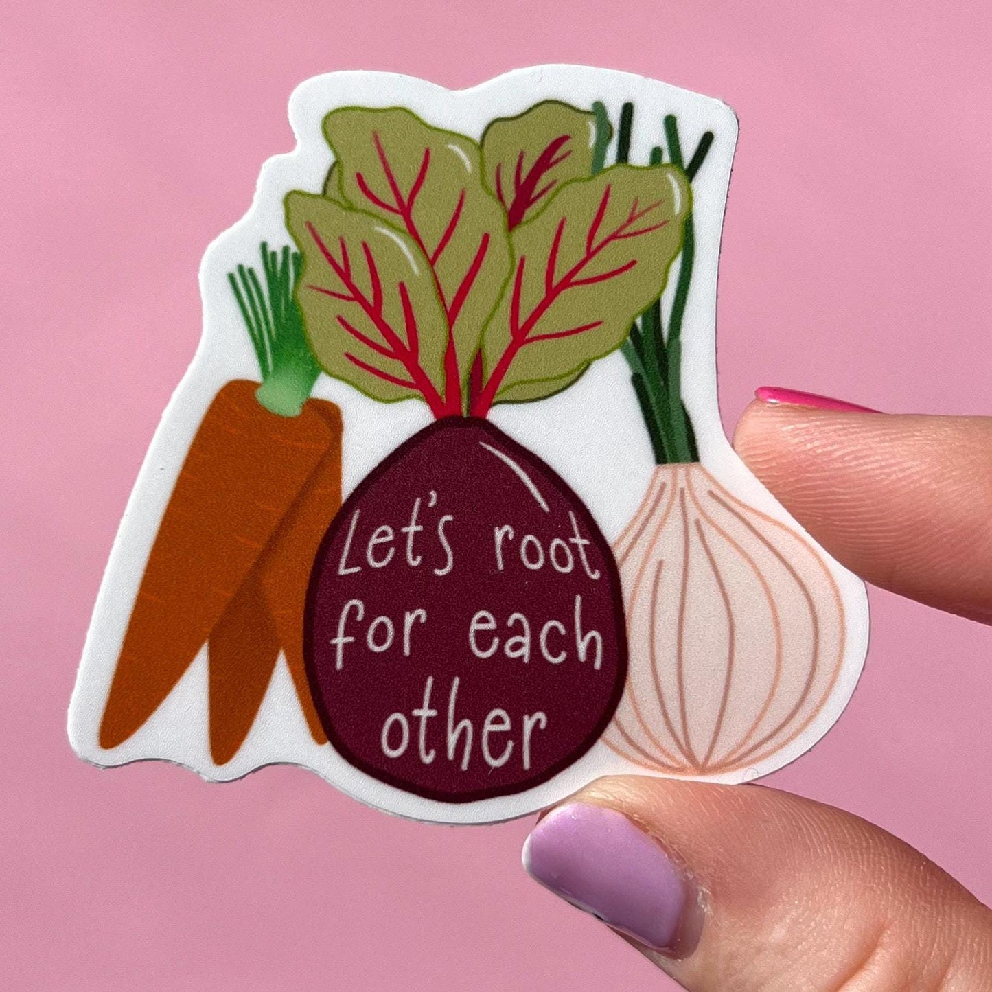 Let’s root for each other sticker, therapy sticker, mental health sticker, gift for therapist, feminist sticker, vegetable sticker