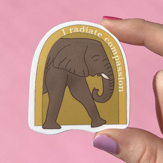 I radiate compassion sticker, therapy sticker, mental health sticker, gift for therapist, feminist sticker, elephant sticker, affirmations